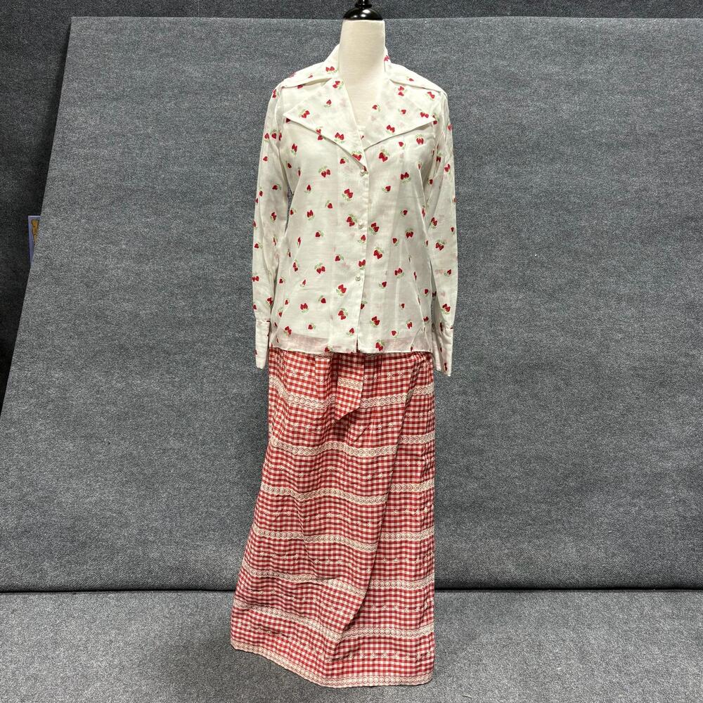 Vintage Danielle California 3 Piece Skirt Set Womens 10 Red Gingham Belted Lace